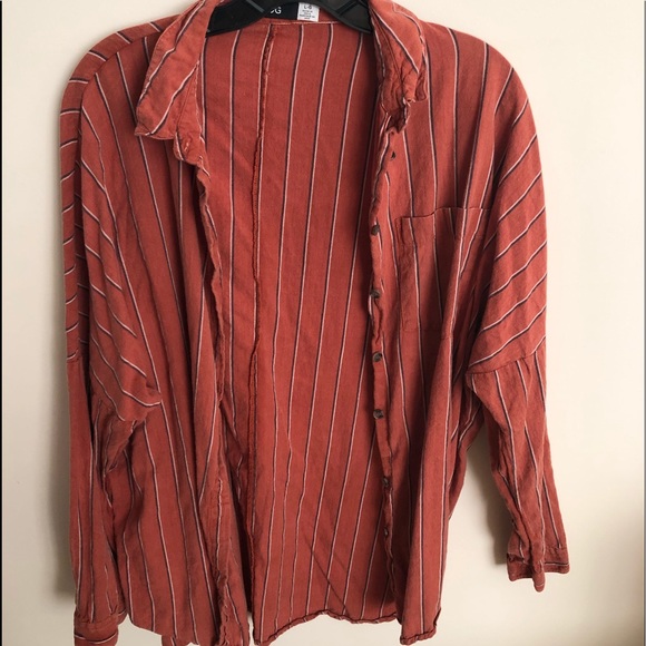 UO Orange and white stripped button down - Picture 1 of 3